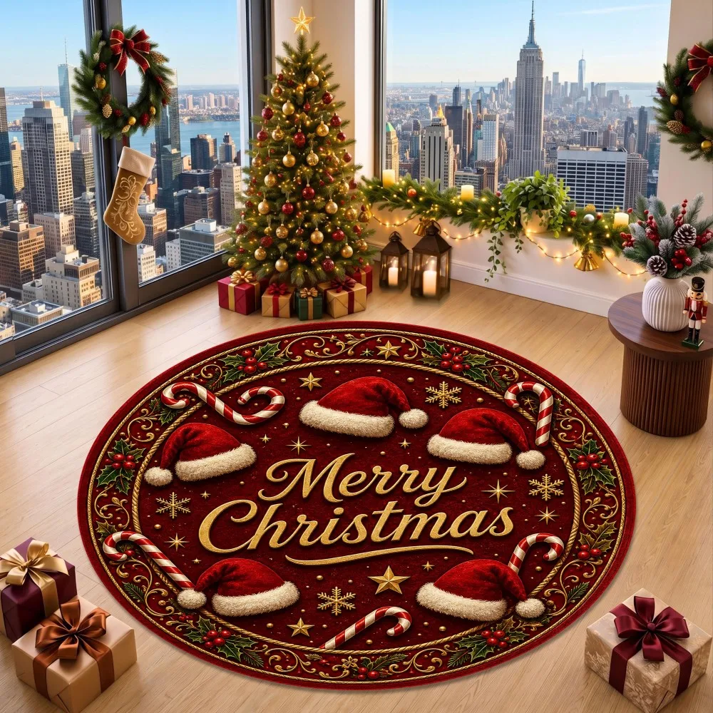 Christmas Stockings Bear Round Rug Foyer Floor Mat Hallway Window Side Area Rug Balcony Fireplace Entryway Home Decor