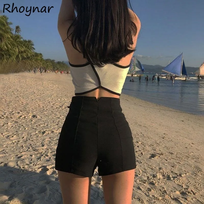 

Mini Shorts Women High Waist Solid Simple Summer Cool Girls Korean Fashion All-match Streetwear Elasticity Skinny Chic Leisure