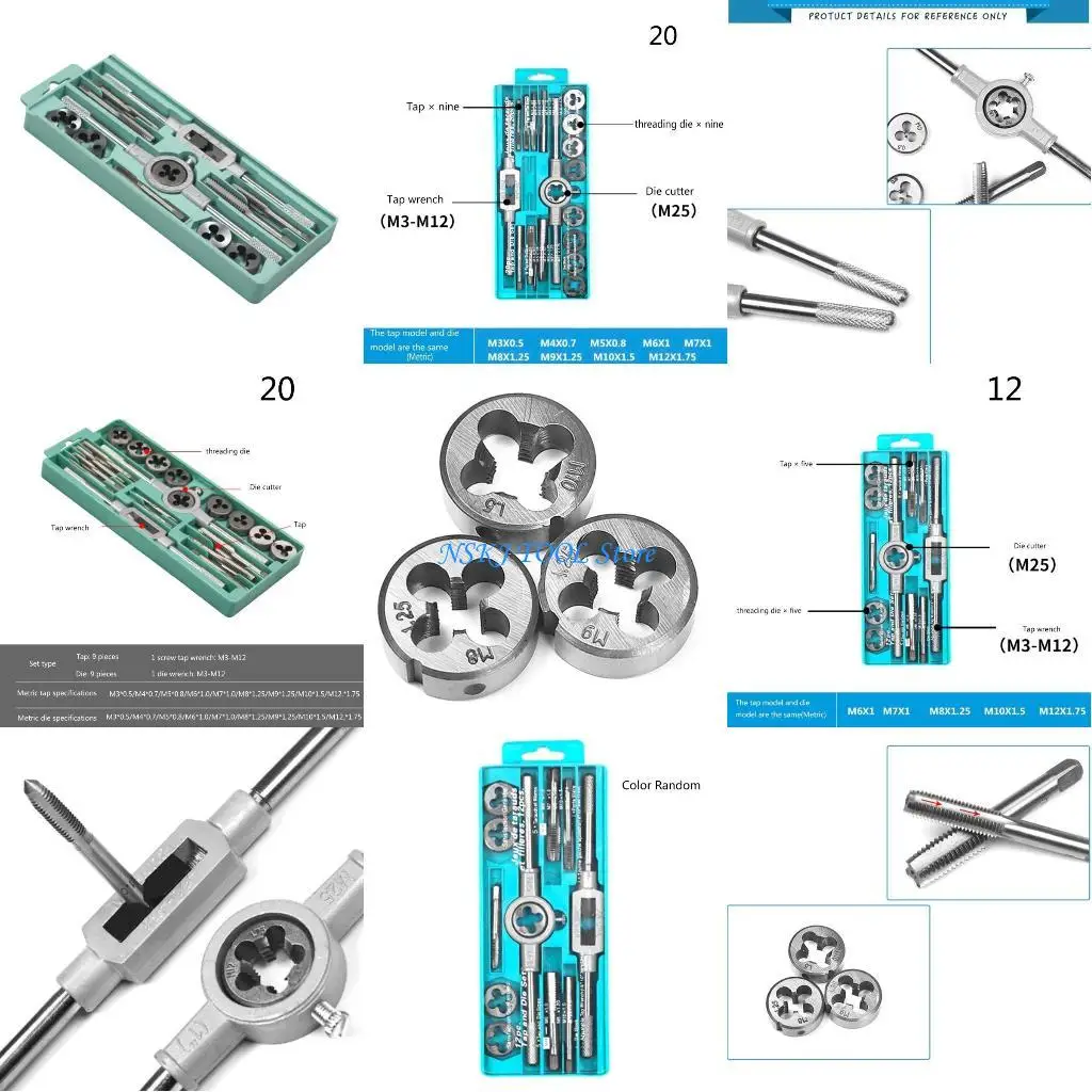 

L8RC Metric Tap and Die Set Male Thread Plugs Screw Wrench Drill Bits Set