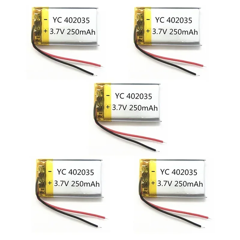 1 ชิ้น 3.7V 250mAh 402035 042035   Lipo Polymer Lithium Li-Ion แบตเตอรี่เซลล์สําหรับ GPS MP3 MP4 ชุดหูฟังบลูทูธลําโพง