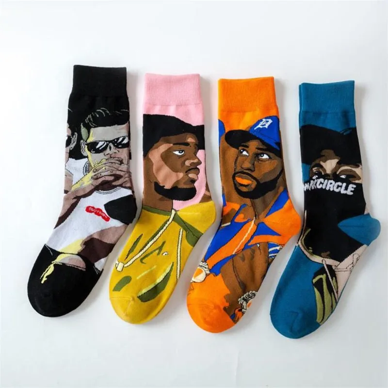 Fashion Happy Funny Unisex Sports Soccer Football Baseball Rugby Patterns Men Crew Socks Streetwear Cotton Male Skateboard Boys