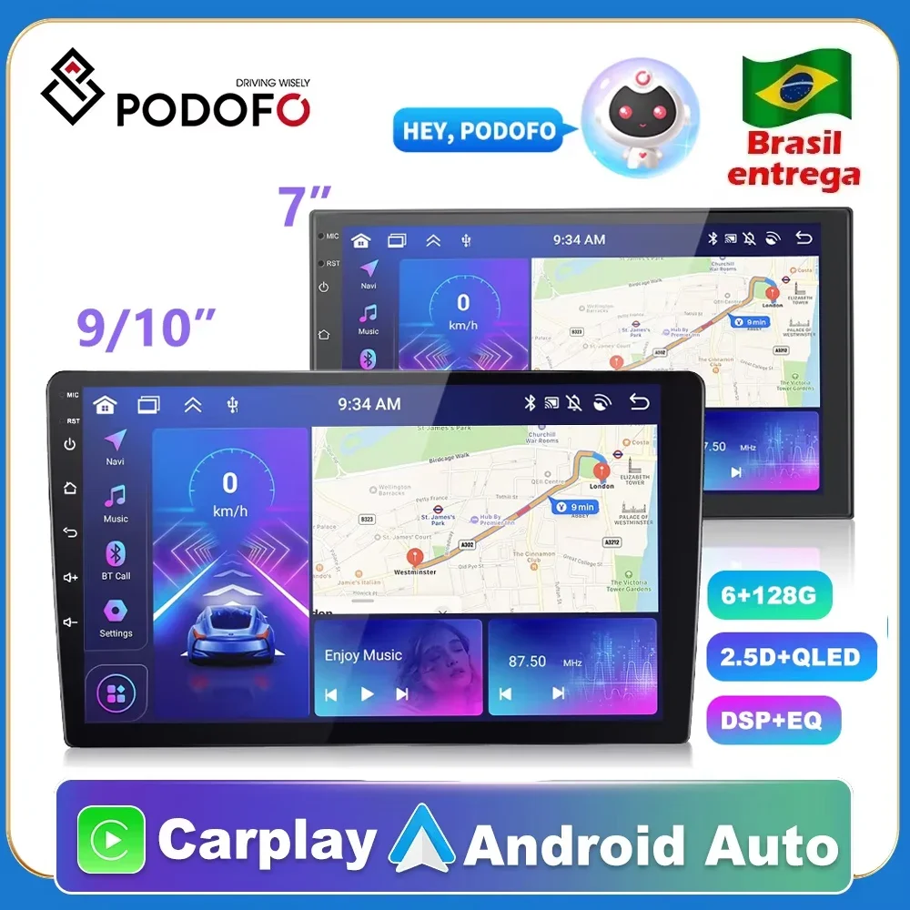 Podofo 2din Android GPS Auto Stereo Carplay Radio Bluetooth FM Auto MP5 Player 7 9 10 zoll Für Universal Nissan Toyota Kia Hyundai