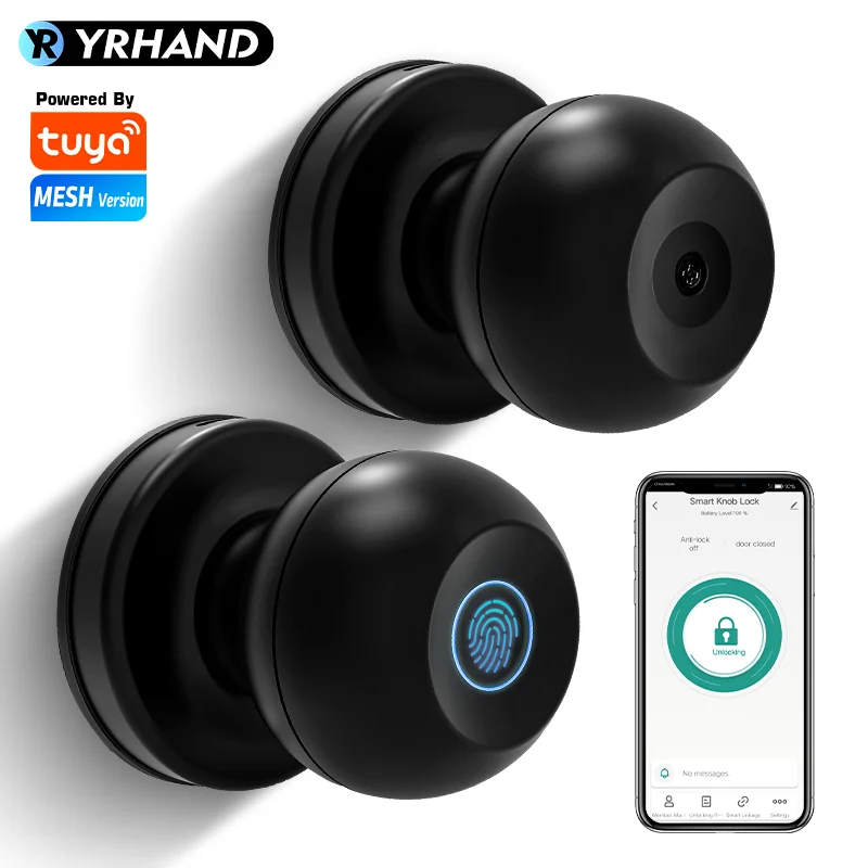 

YRHAND Smart Door Lock Fingerprint Biometric Door Knob with Tuya App Control For Bedrooms Cloakroom Apartments Offices