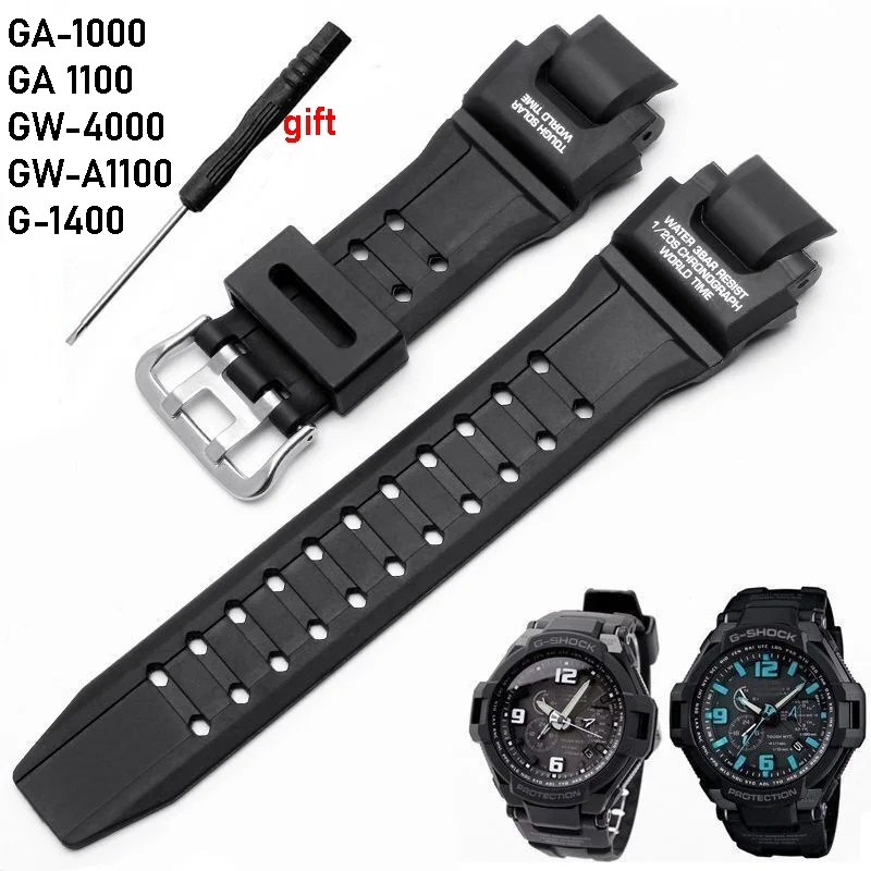 for Casio G-Shock GA-1000 GA1100 GW-4000 GW-A1100 G-1400 Diving Sport Watch Bracelet Waterproof PU Silicone Watch Accessories