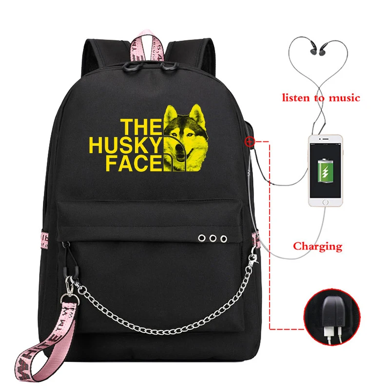 

Siberian Husky Women School Backpack Designer Ladies School Bag Female College Backpack Knapsack Usb Port School Bags for Girls