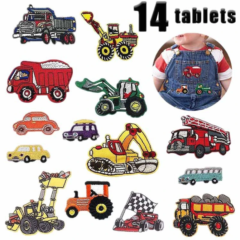 Cartoon Excavator Big Truck Engineering Vehicle Iron on Patches for Clothes Patches for Clothing Sports Shoes Patch Anime Kids