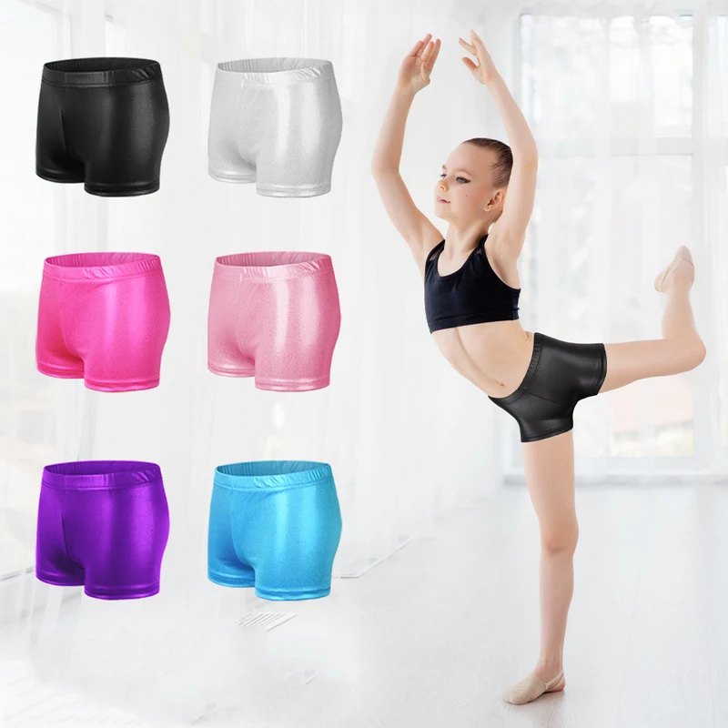 Short métallique brillant de haute qualité pour filles, bas de sport, gymnastique, entraînement, vêtements de danse d'été, short de spectacle sur scène pour enfants