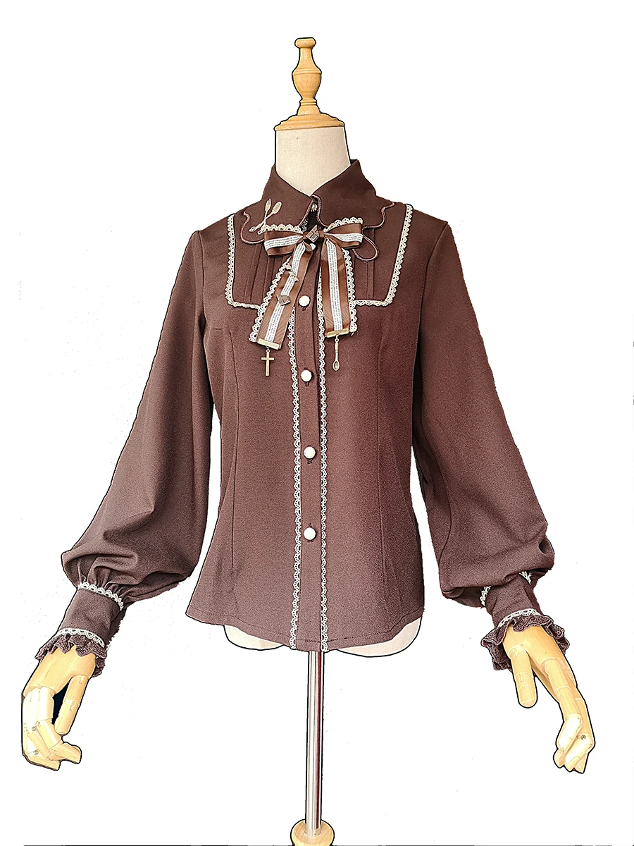 *Chocolate Drip Sauce Embroidered Shirt * Lolita Long Sleeves Laydown Blouse By Infanta