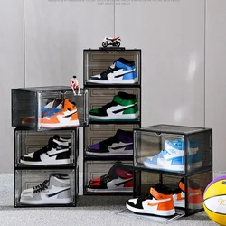 1 shoe storage box - XL plastic black transparent tape covered storage cabinet - suitable for multi-purpose shoe storage in home