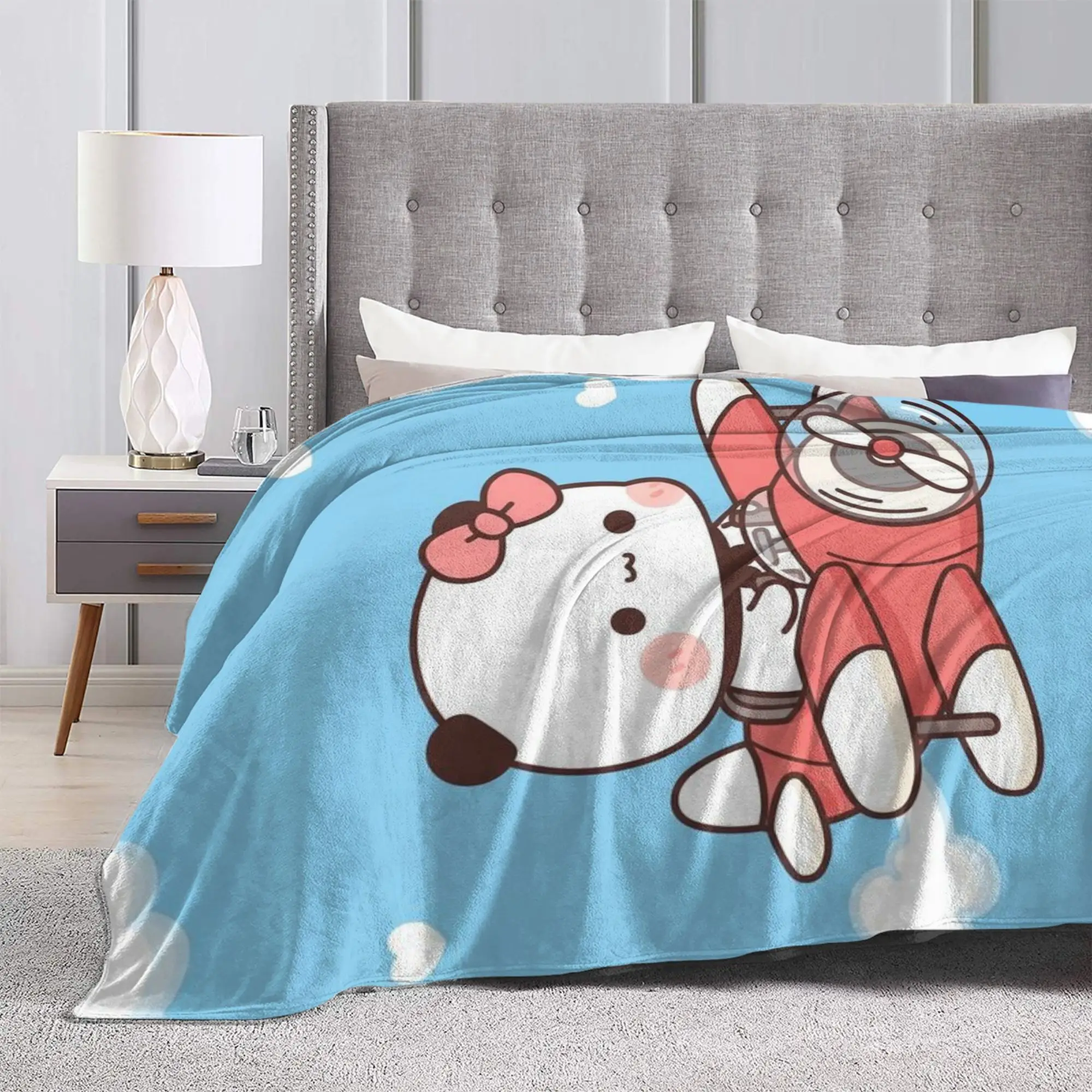 Cartoon Panda Bubu Dudu Knitted Blankets  Fuzzy Throw Blanket Bed Sofa Portable Ultra-Soft Warm Bedspread