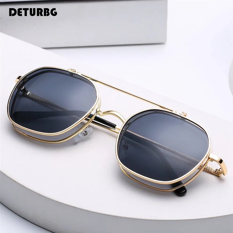 Vintage Flip Up Punk Round Sunglasses Women's Luxury Funny Driver Sun Glasses Shades for Women UV400 2024 Retro Eyewear SG048