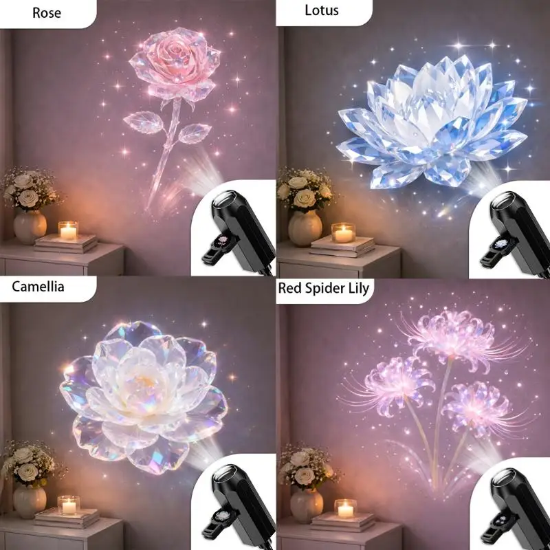 

10 Dreamy Floral LED Pattern Projection Light Romantic Night Lamp for Wall Ceiling Room Artistic Bedroom Decor Ambiance