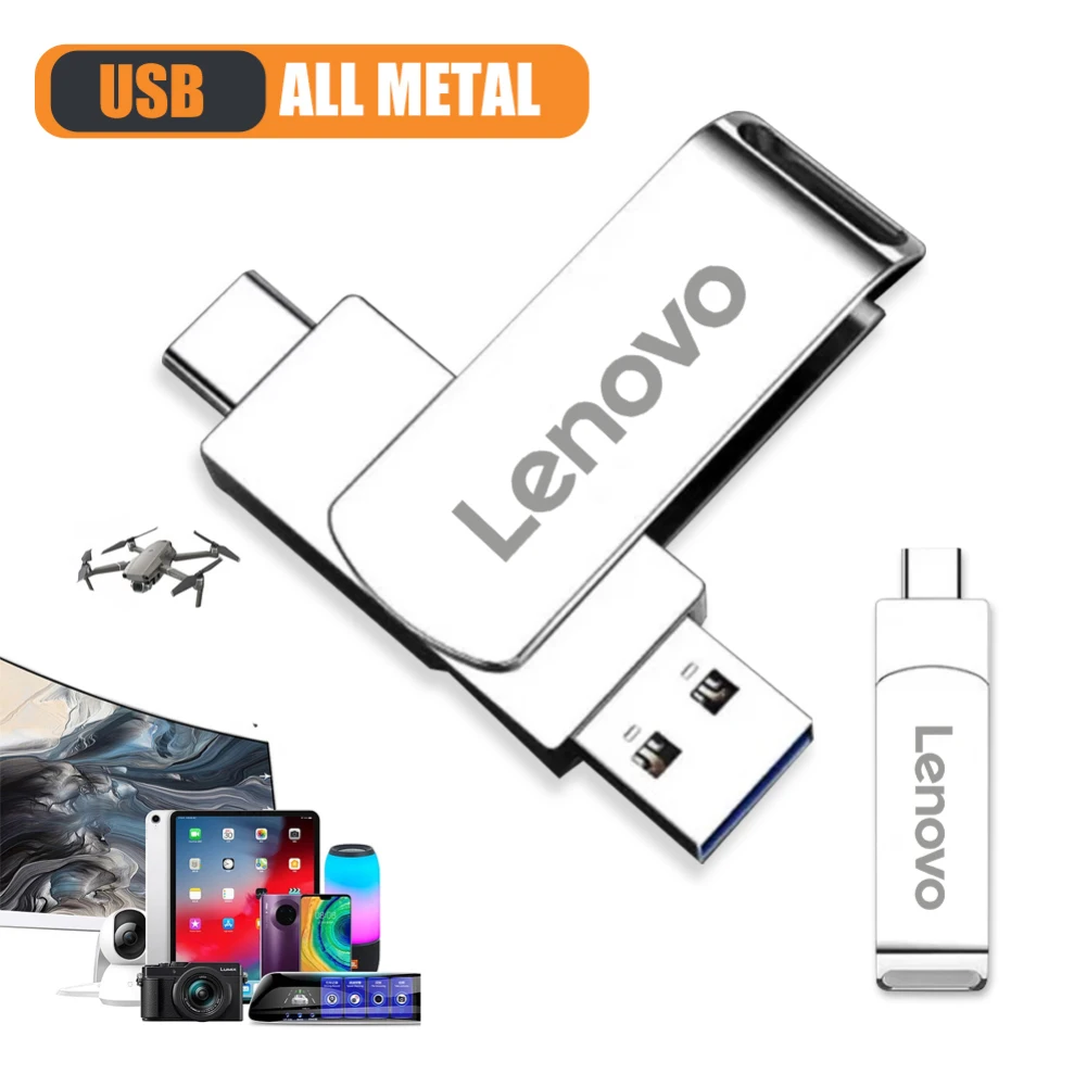 Lenovo High Speed USB 3.0 Flash Drive 512GB Metal Type-C U Disk 256GB 128GB Memory Stick for PC Phone Data Transfer Network Card