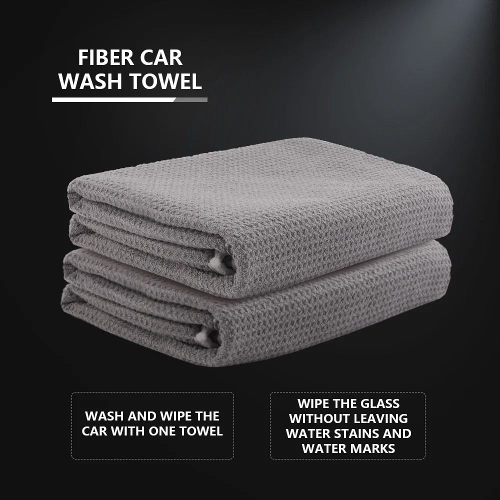SPTA 1Pc Grey Microfiber Car Wash Drying Towel Waffle-Weave Highly Absorbent Big Cleaning Cloth 380GSM 87*64 cm