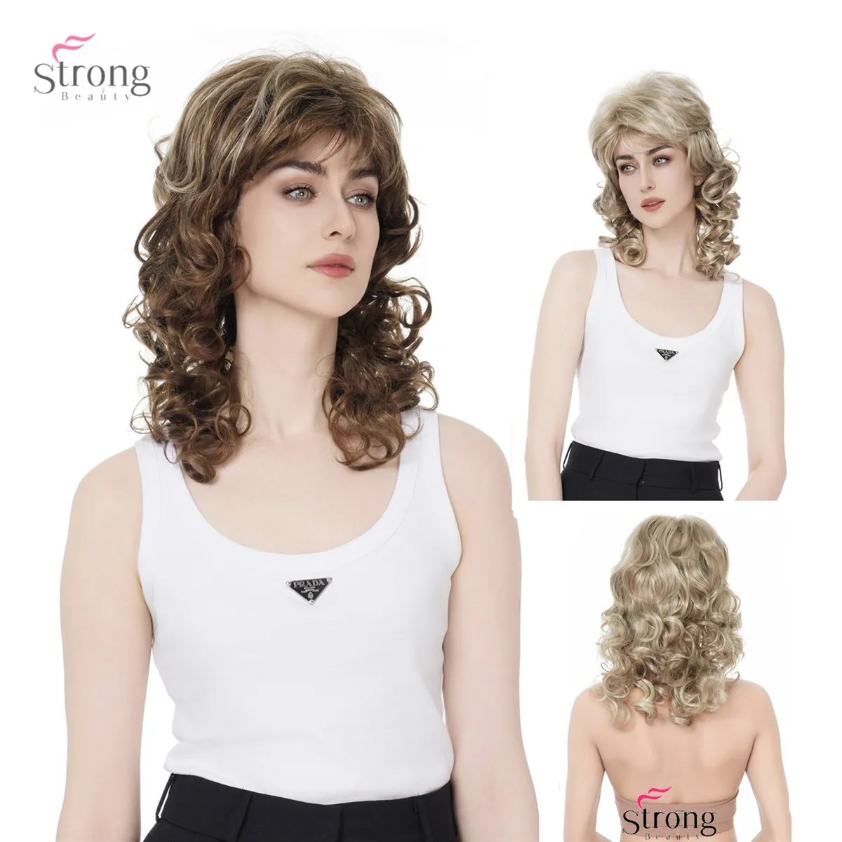 StrongBeauty-peluca sintética Natural para mujer, pelo largo y rizado, Rubio, Auburn