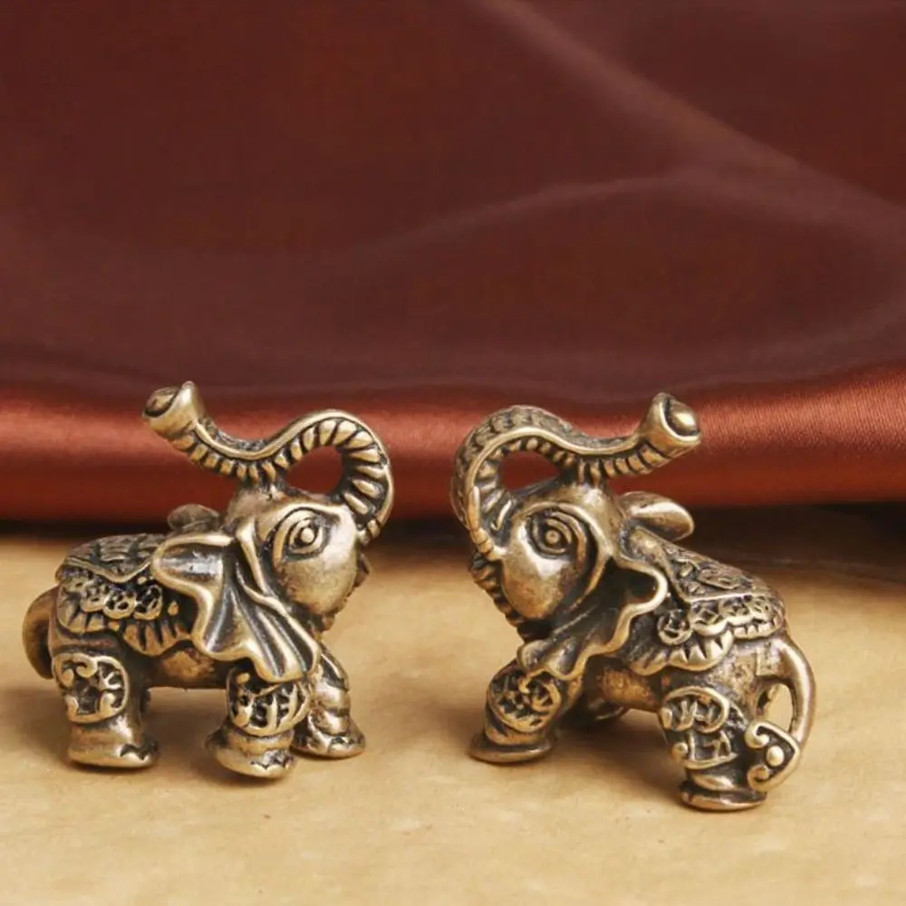 Creative Elephant Miniatures Lucky Wealth Texts Small Alloy Fu Character Elephant Keychain Pendant Desktop Accessories