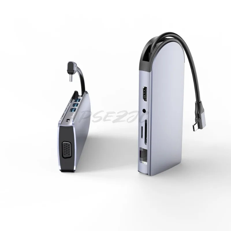 10-in-1 Type-C Hub: USB 3.0, 100Mbps RJ45 Docking Station