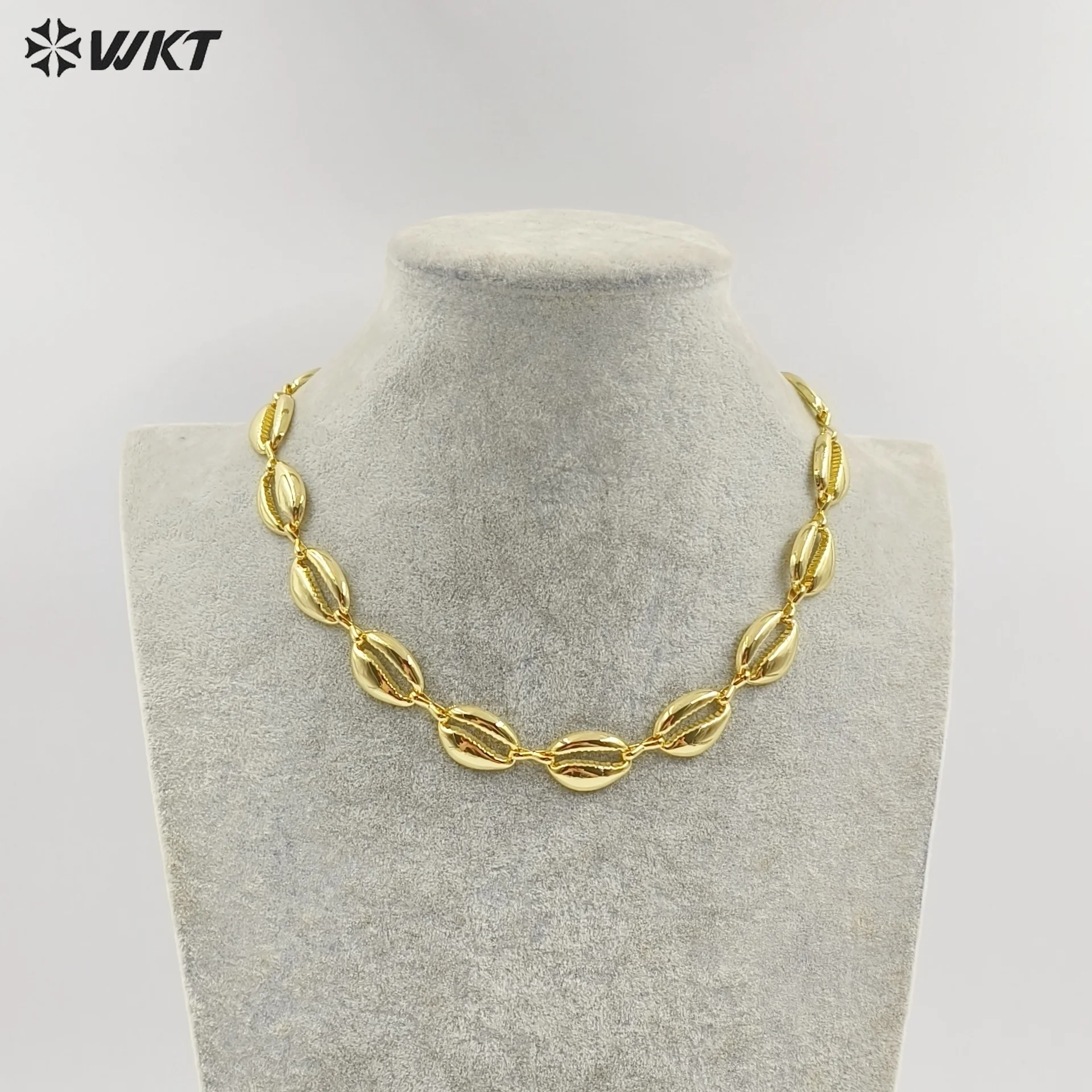 

WT-JFN58 Wholesale Vintage Trendy Metal Yellow Brass Gold Plated Shell Shape Women Necklaces For Vacation Wearing Jewelry