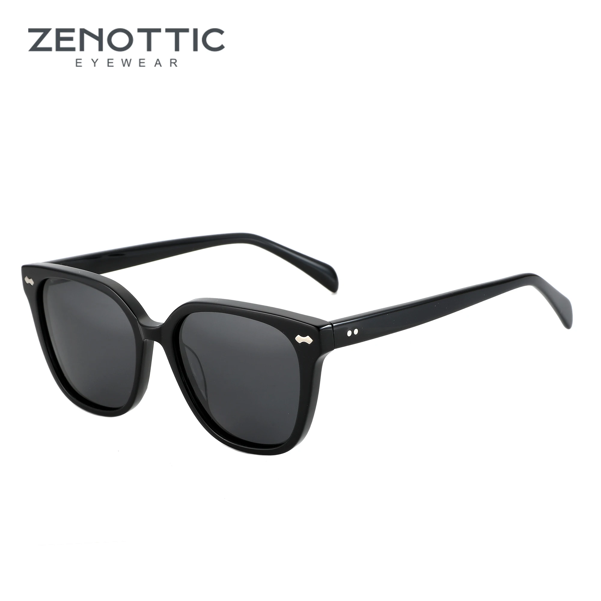 ZENOTTIC 2024 Classic Design Polarized Sunglasses Unisex Handmade Acetate Black Sun Glasses Male Trend Square Shades TD96046