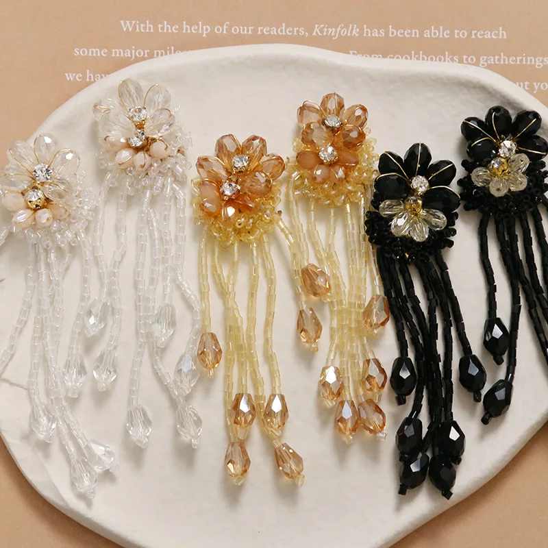 2pcs Esther Yu with tassels rhinestone crystal flowers diy hand-woven beaded hair accessories chams earrings materials