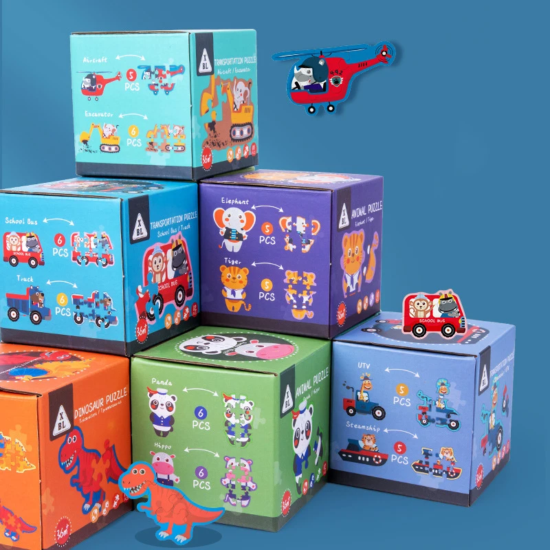 2 pz/scatola puzzle Set, animali dinosauri veicoli modello puzzle progressivi per bambini, regalo per bambini