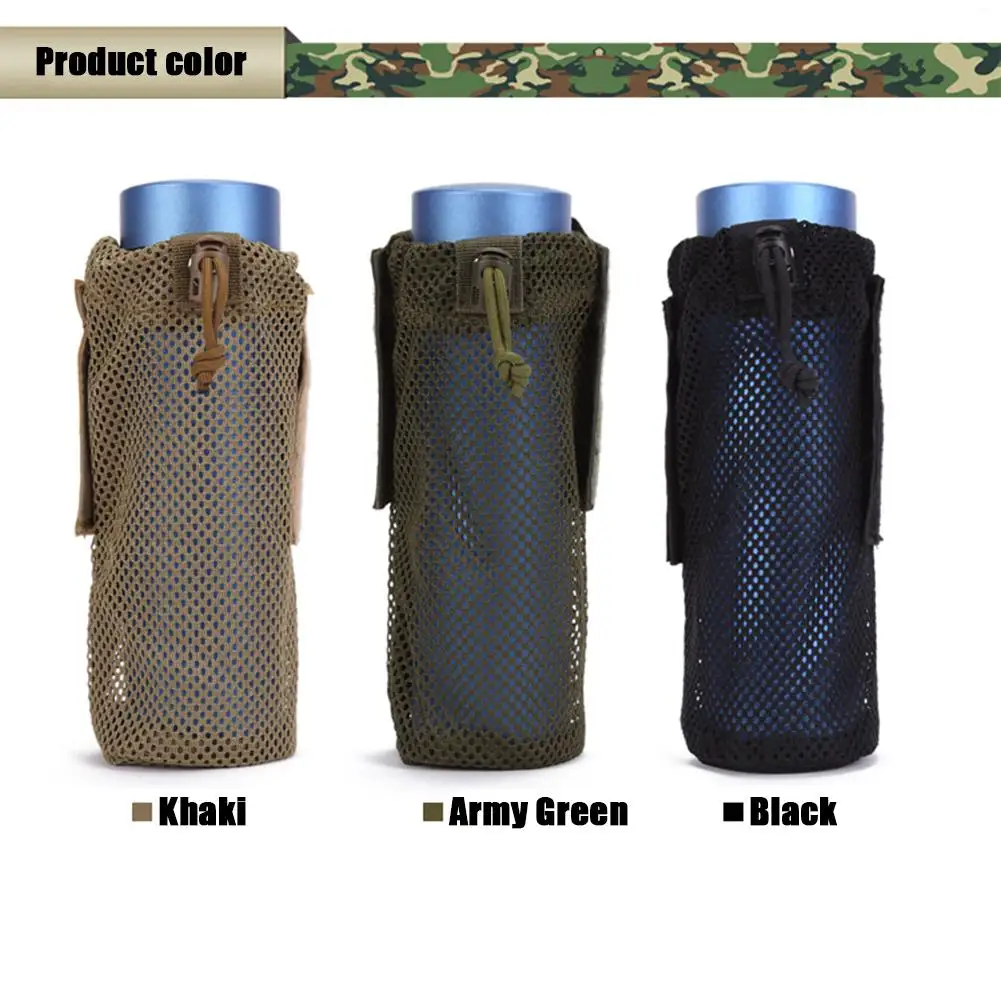 Militar Nylon Outdoor Water Bottle Bag, Bolsa de chaleira portátil, Mesh Holder, Recipiente militar, Tactical Molle Acessórios, Caminhadas