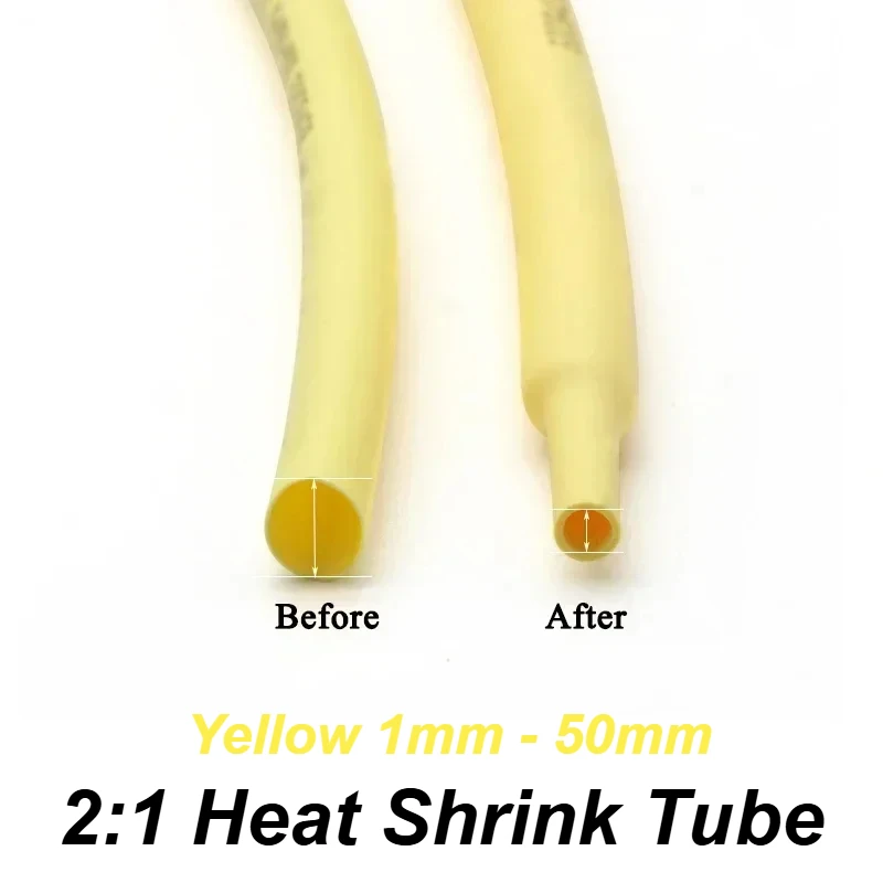 

1/5/8/20/40M Yellow 2:1 Heat Shrink Heatshrink Tube 1mm ~ 50mm Diameter Wire Repair DIY Cable Protecctor Tubing Sleeving Wrap