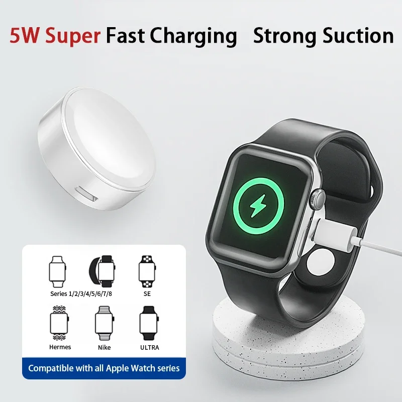 Metal Magnetic Charger Smart watch Charger Portable for Apple Watch 9 8 7 6 Type C L Double Port Charging for iWatch 1-9 Ultra