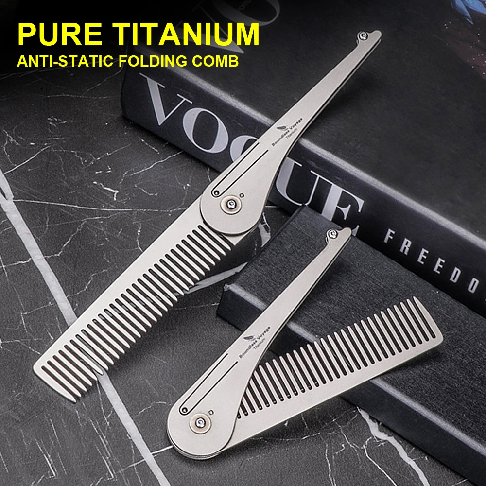 Pure Titanium Anti-Static Folding Comb, Outdoor Ultra Lightweight Massage Beard Hair Comb, Multifunctional Edc Small Tool,A1551
