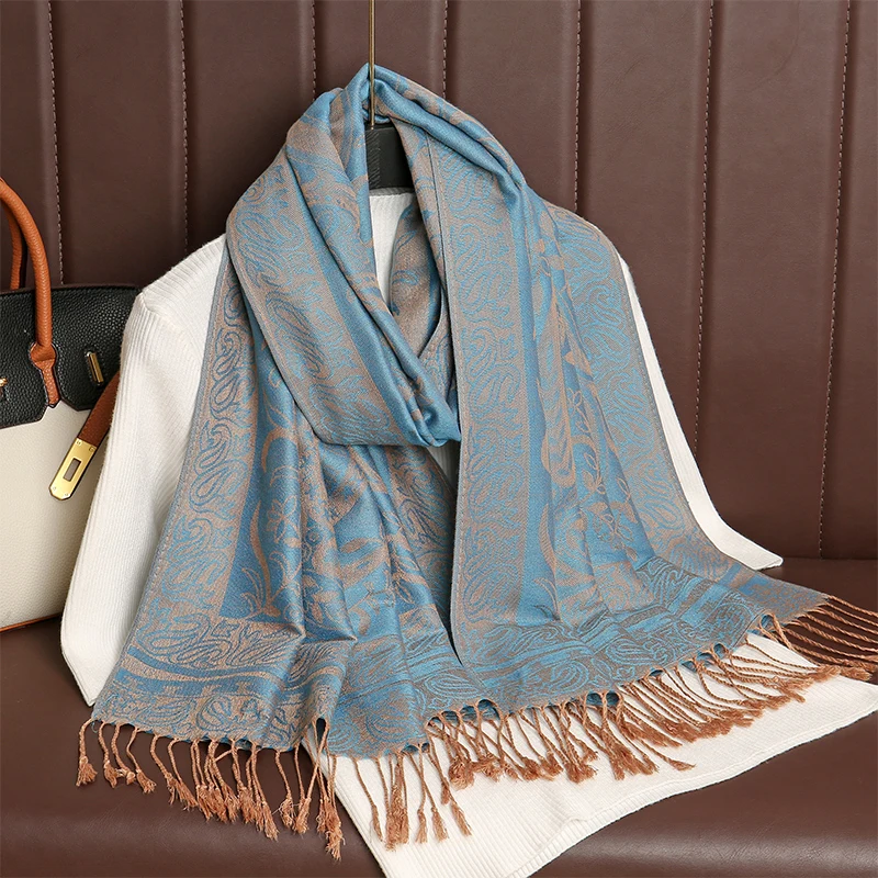 Fahsion Design Jacquard Linen Scarf for Women Luxury Head Scarves Large 190x70cm Shawl Wrap Beach Stoles Poncho Bufanda Echarpe