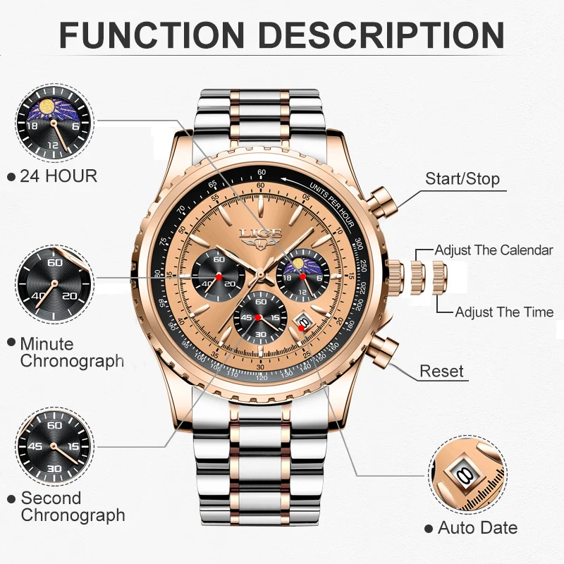 LIGE New Business Watch Men Sport Military Chronograph Quartz Men Watch Fashion Full Steel Waterproof Watches Relogio Masculino