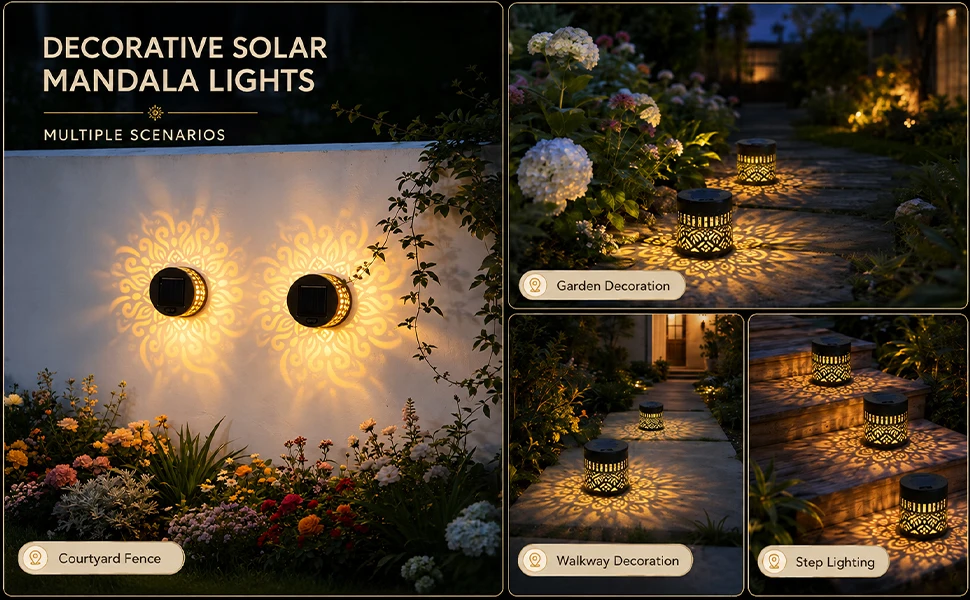 Solar-Diamant-Projektions-Wandleuchten, Wasserdichte LED-Zaunlampe, Kabellose Außendekoration für Garten, Rasen, Veranda und Flur – Detail 3
