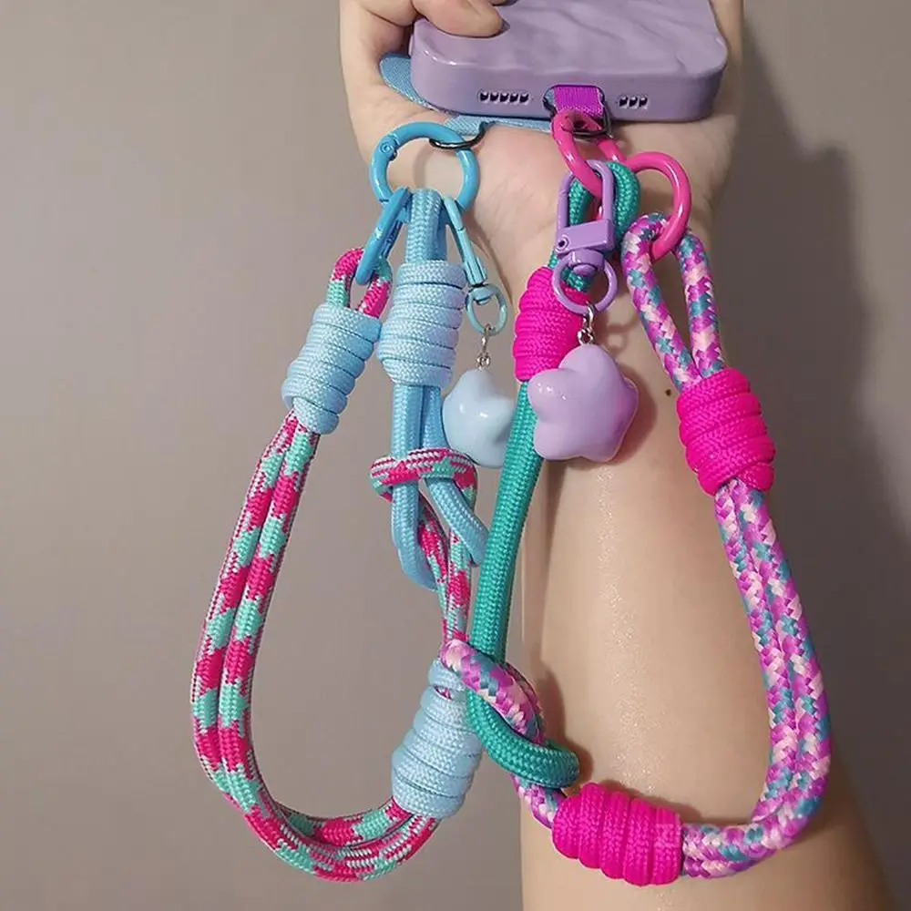 

Прочный регулируемый ремешок для телефона 2-в-1, стильный короткий плетеный ремешок на запястье с веревкой, мобильный аксессуар для путешествий на открытом воздухе