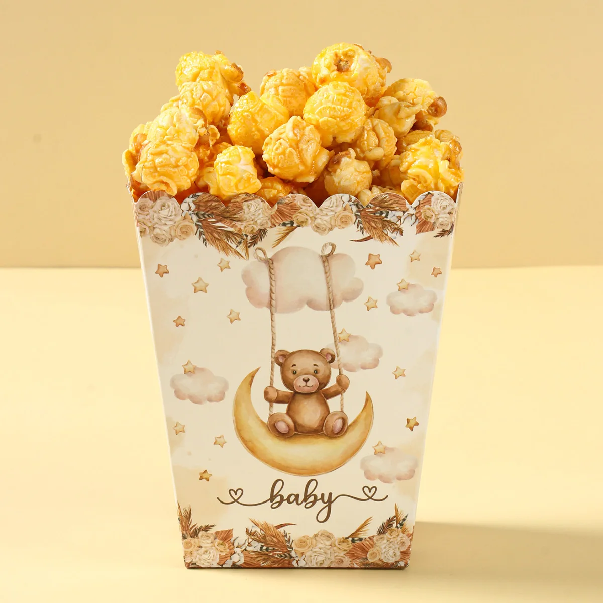 Gold Bear Popcorn Boxes Kids Birthday Party Decoration Baby Shower Candy Cookie Boxes Birthday Gift Boxes Decoration