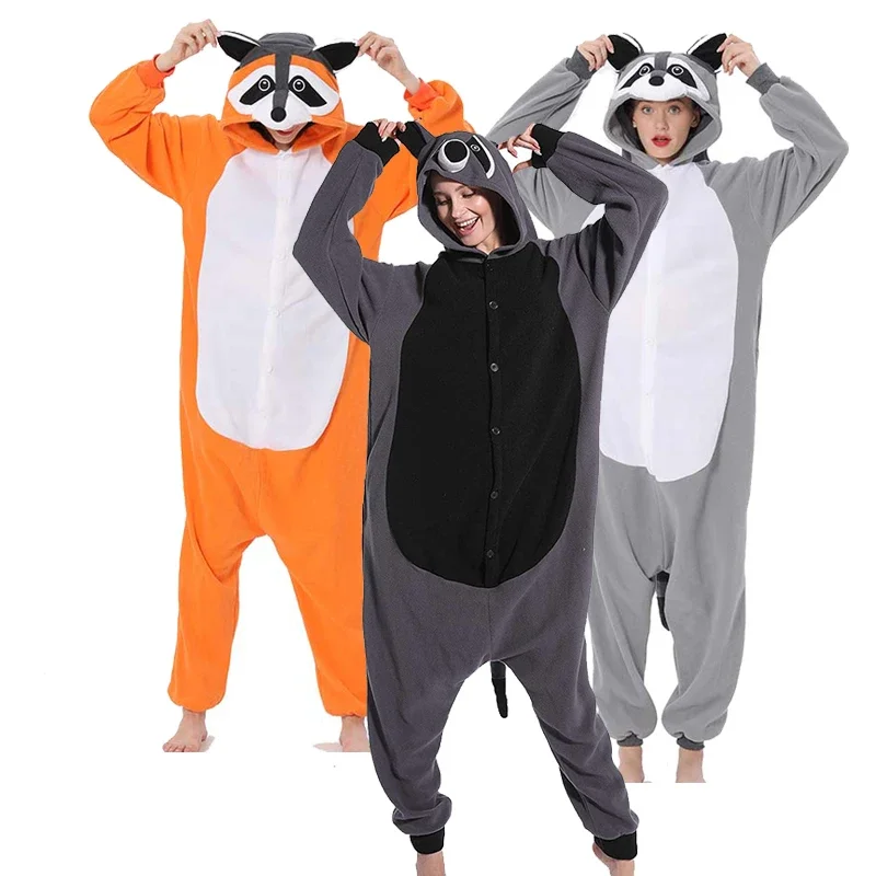 Raccoon Kigurumis Pajamas Adults Onesies For Women One-Piece Bodysuit Men Sleepwear Christmas Pijama Cosplay Costume Halloween