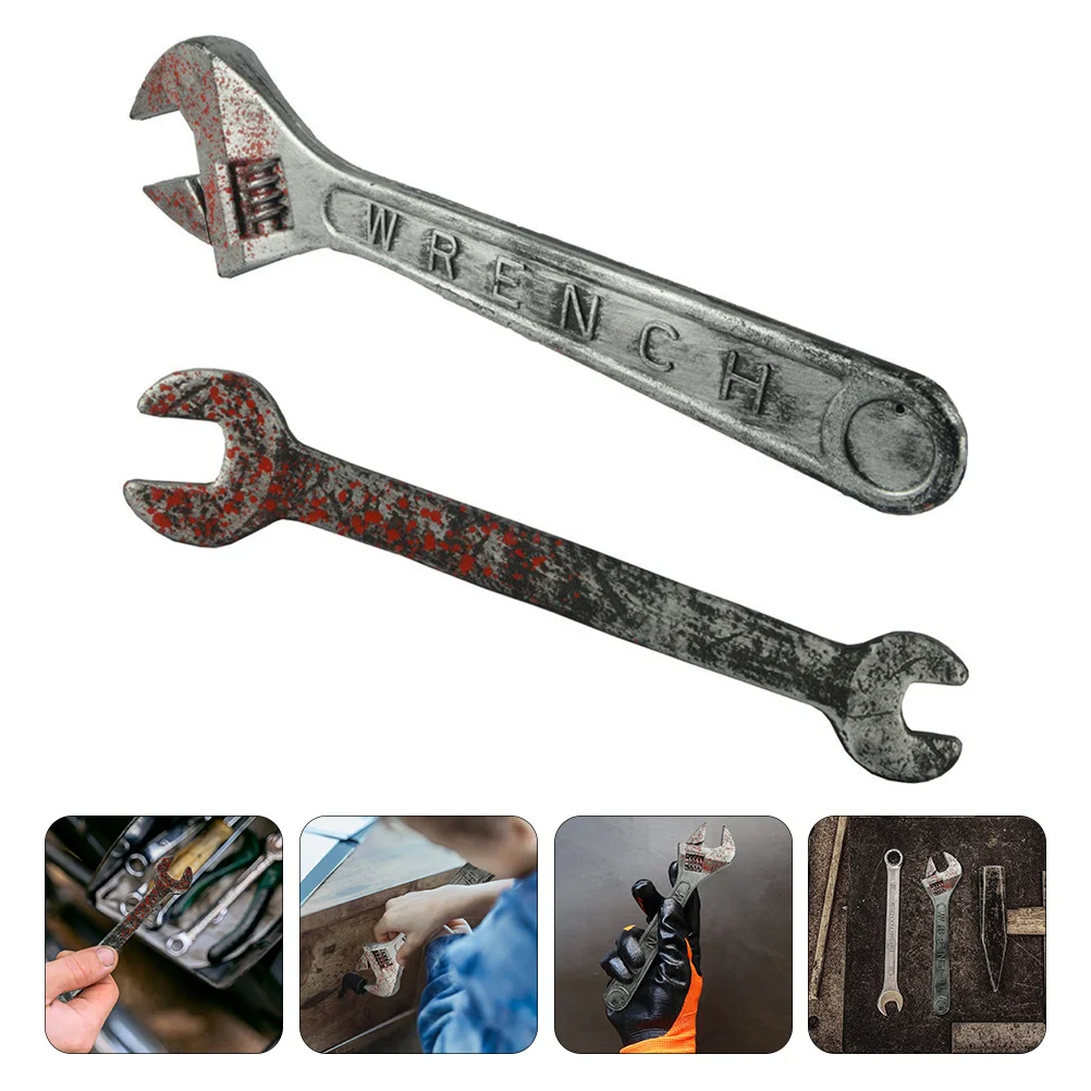 2 Pcs Tricky Props Halloween Decorations Makeup Stuff Bloody Wrench Toy Fake Party Haunted House Fancy