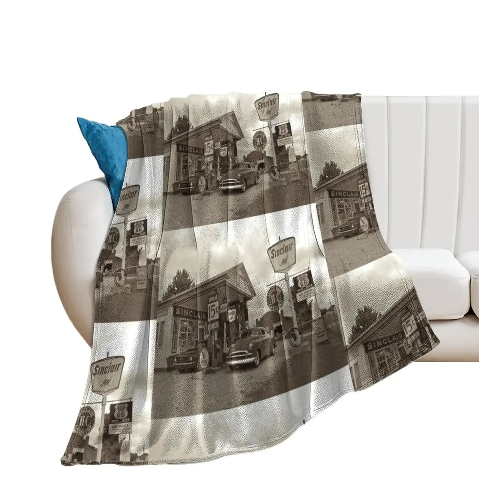 Old Gas Station Throw Blanket Summer Beddings Cute Hair Soft Plush Plaid Blankets