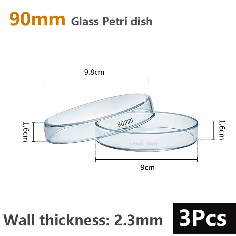 90mm Clear Glass Petri Dish  Microorganisms Cell Clear Petri Dishes With lids transparent Petri Dishes Lab supplies 3Pcs