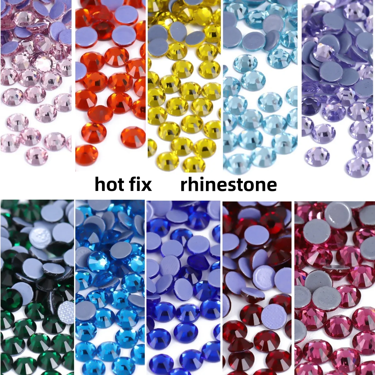 Multi-color SS6-SS30 Glass Crystal Hot Fix Rhinestones Flatback Iron On Stones For DIY Nail Art Fabric Clothes Decoration