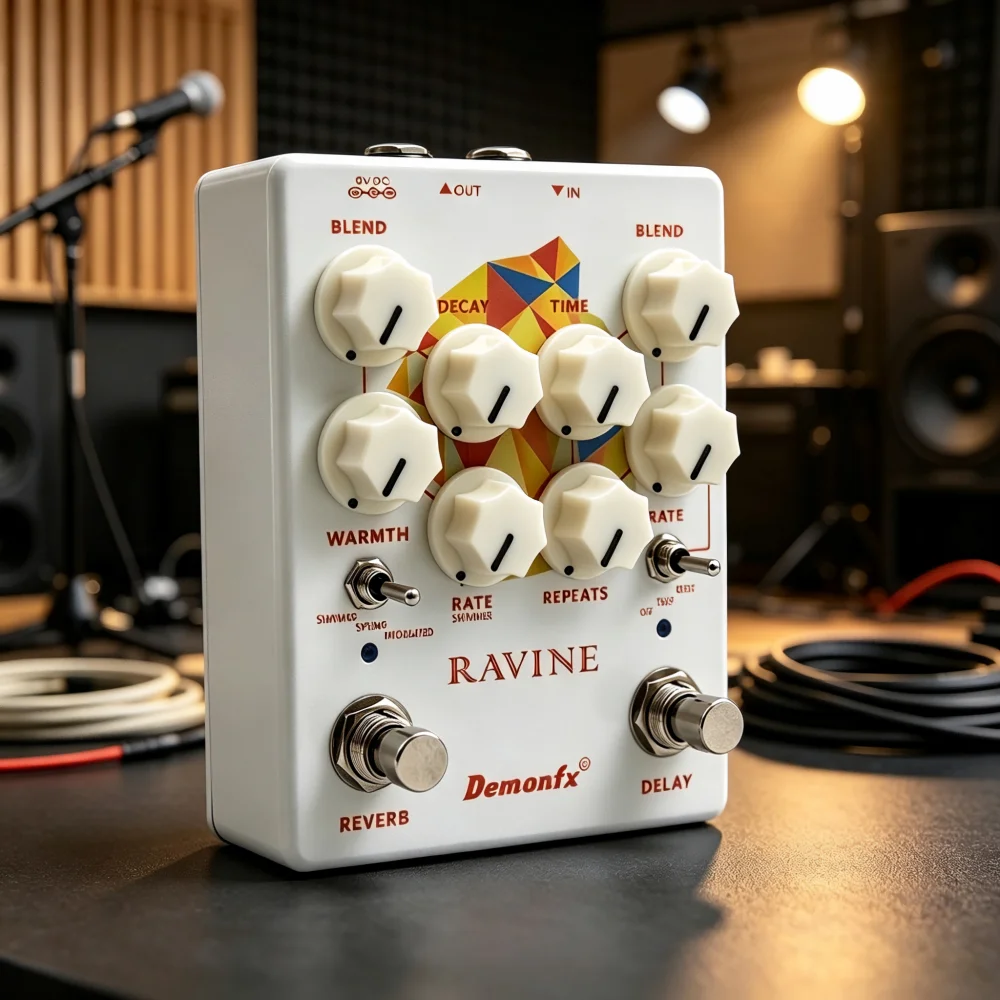 RAVINE Reverb Delay Pedal True Bypass Electric Guitar Bass Effects Stompbox Blend Decay Time Rate Controls