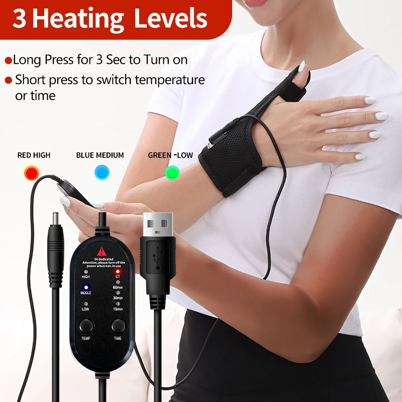 Pulso aquecido polegar massageador alimentado por usb artrite túnel do carpo alívio polegar tendinite entorses dor aliviar relaxamento muscular
