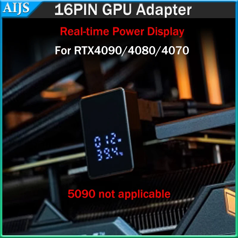 

Адаптер видеокарты AIJS RTX4090/4080/4070 с 16-контактным разъемом/монитором температуры графического процессора, кабельный адаптер на 180 градусов