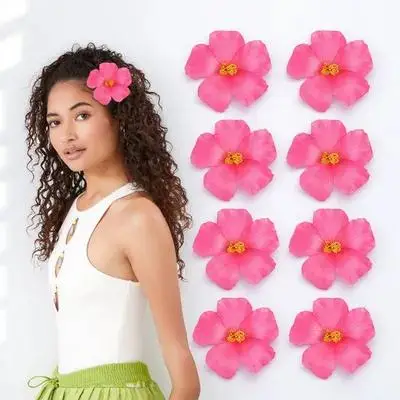 

10pcs Faux Hibiscus Flowers Pink Artificial Blooms for Party Wedding Home Decor DIY Girls Headwear Tropical Theme