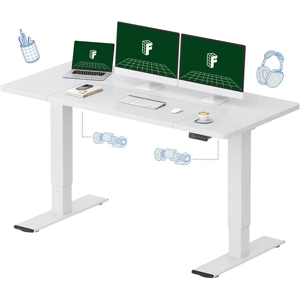 

White 63x28 Dual Motor Electric Adjustable Desk with Memory Controller for Home and Office Use