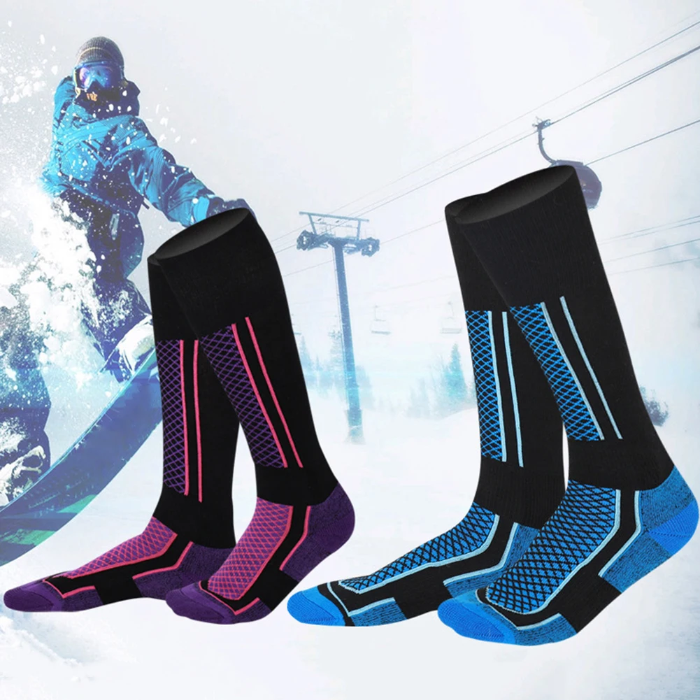 Skiing Socks Thick Winter Hiking Socks Wear Resistant Sports Unisex Men Women Reducing Stress Warm Striped Stockings Breathable