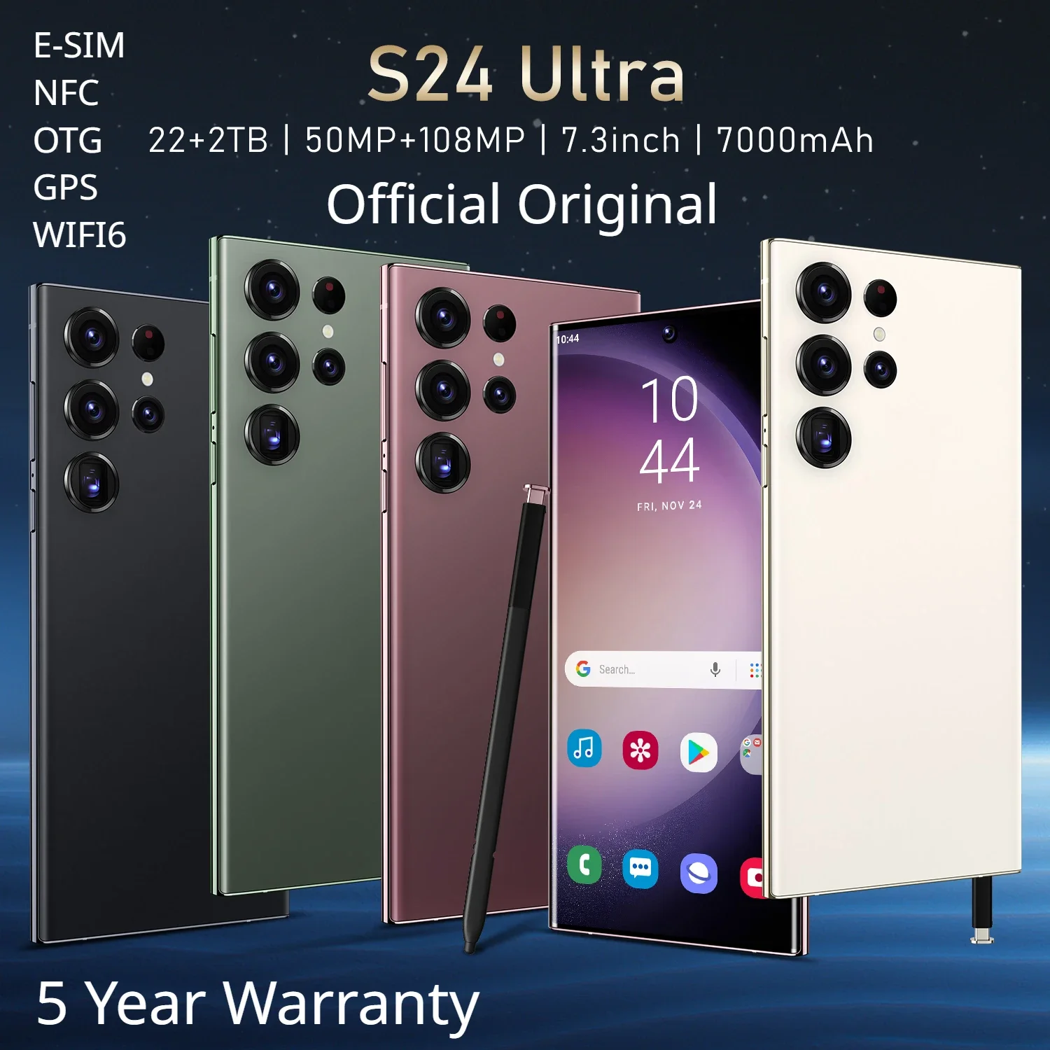 

2024 Original S24 Ultra 7.3-inch Smartphone 22GB+2TB Phone Dual Sim Celulares Android 13 Phone Face Unlock 7000mAh E-SIM NFC OTG