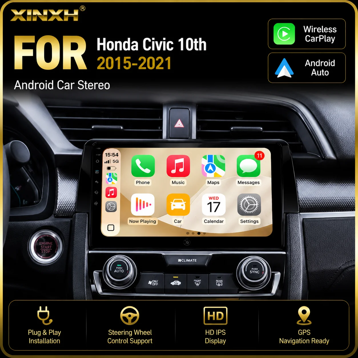 Android Car Radio GPS Navigation For Honda Civic 10th Generation 2015-2021 Wireless CarPlay Android Auto Octa Core 4G WIFI DSP C