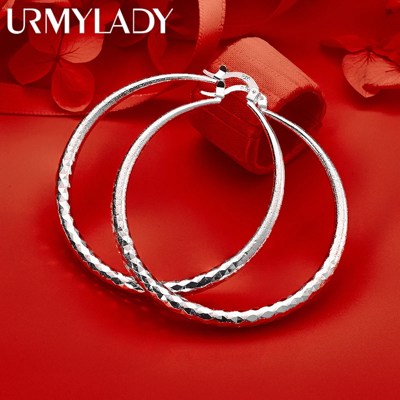 

URMYLADY 925 Sterling Silver 50/70mm Big Hoop Earrings For Women Engagement Wedding Party Fashion Charm Jewelry
