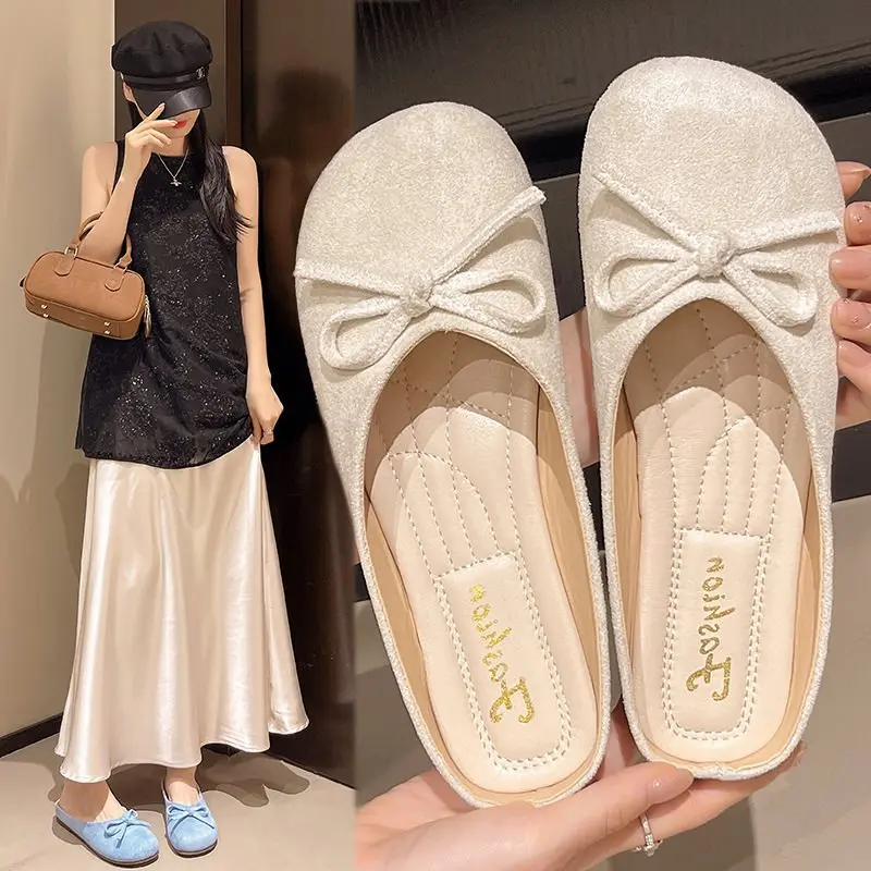 

Retro All-Match Women's Slippers Summer 2026 New Knot Slip-On Soft Bottom Large Size Half Slippers Home Bathroom