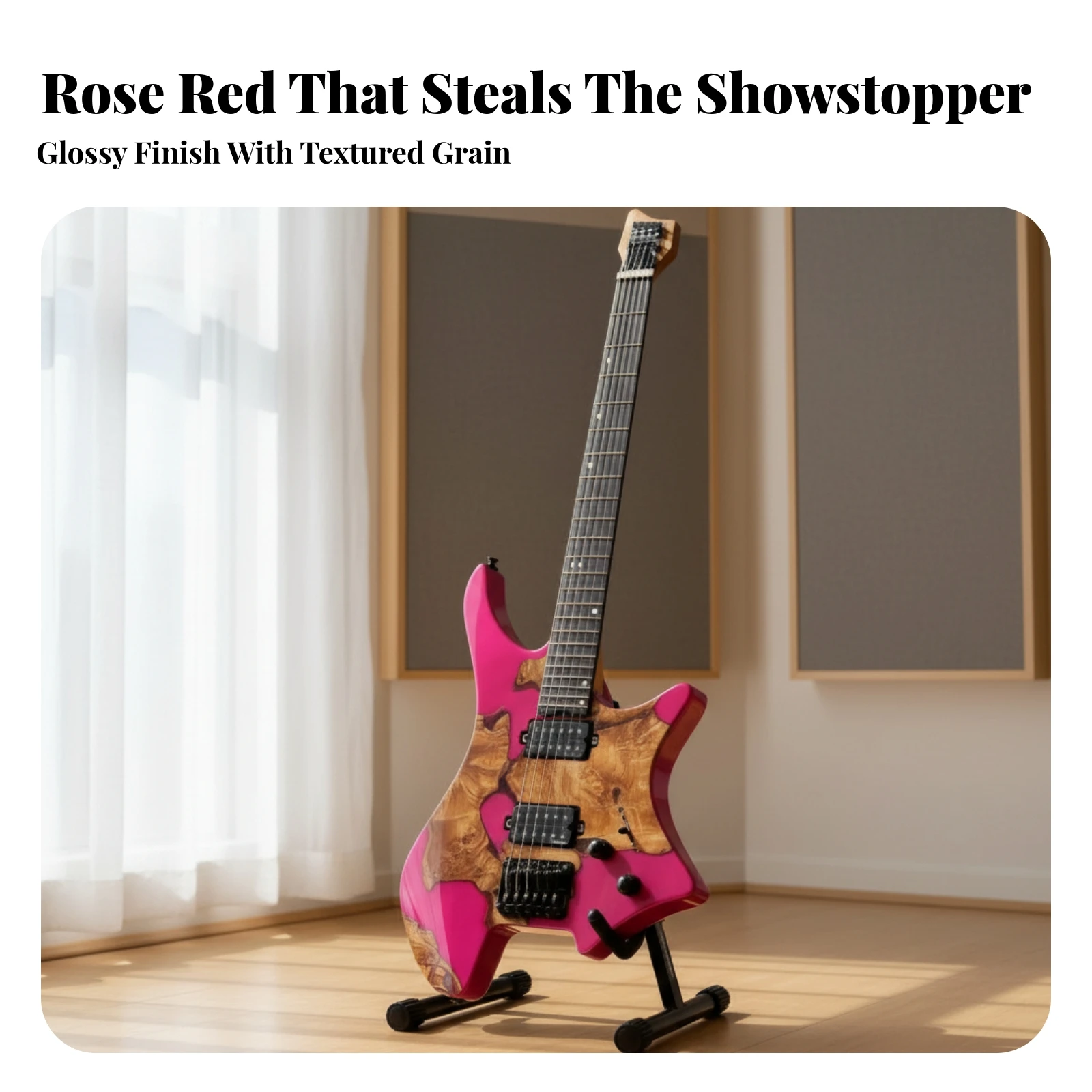 Headless Electric Guitar Solid-Body Headless Guitar with Resin Veneer 6-String Glossy Instrument Compact for Guitarists, Stage